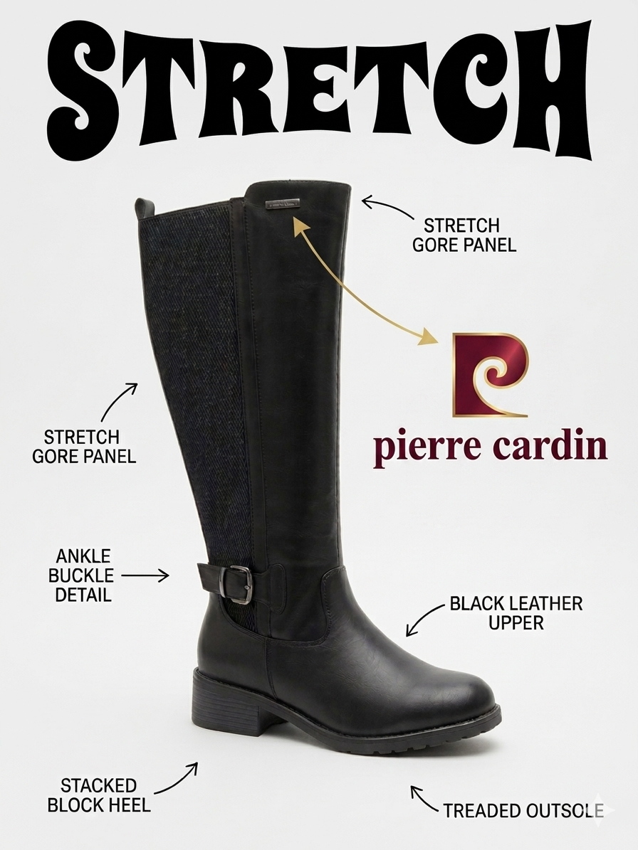 Pierre Cardin August Elastic Long Boot Black