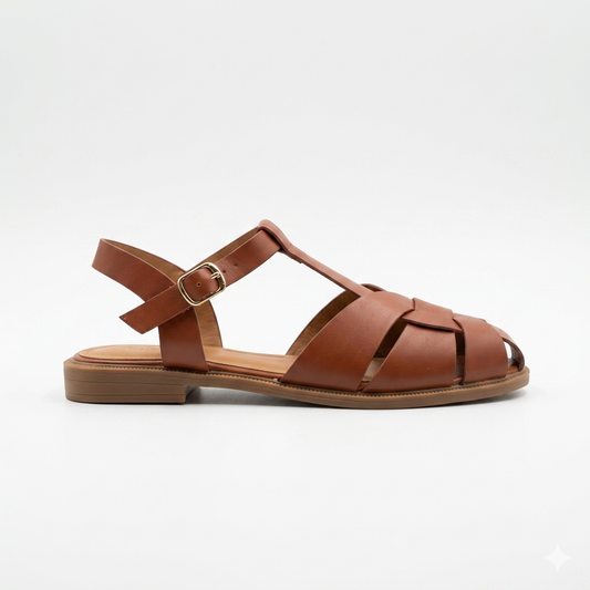 Why Flat Cage Sandal Brown