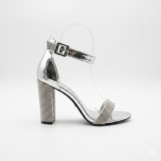 Missi Missi 1 Band Diamante Evening Heel Silver