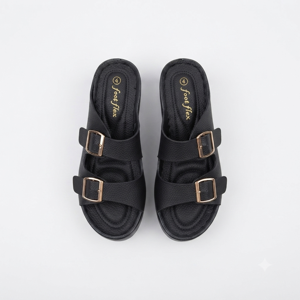 Foot Flex Double Strap Wedge Black