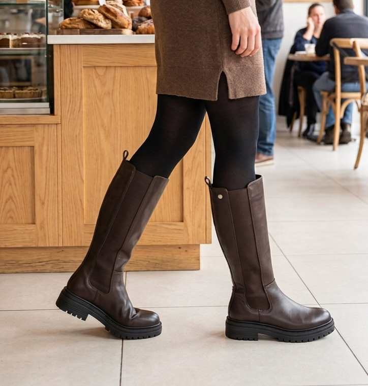 Why Wide Calf High Boot Brown