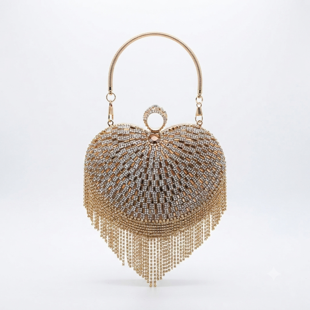 Evening Bag Heart Diamante Gold