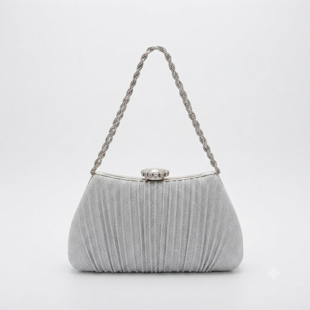 Evening Bag Clutch Shell Silver