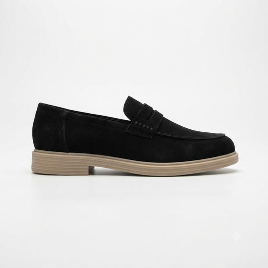 Filo Mens Suede Penny Loafers Black