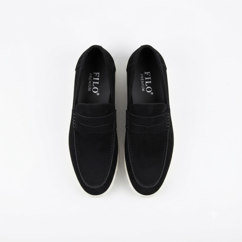 Filo Mens Suede Penny Loafers Black