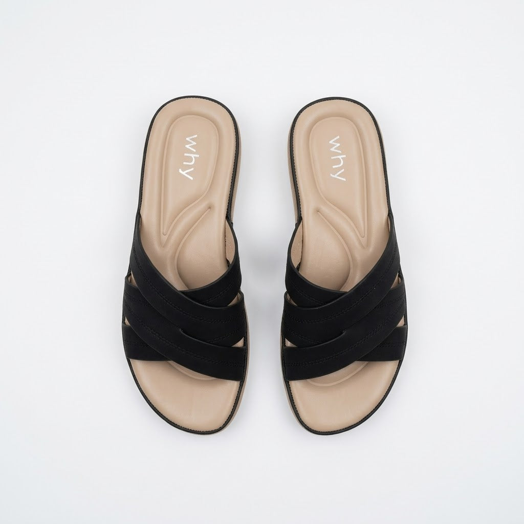 Why Comfort Cross Strap Slide Black