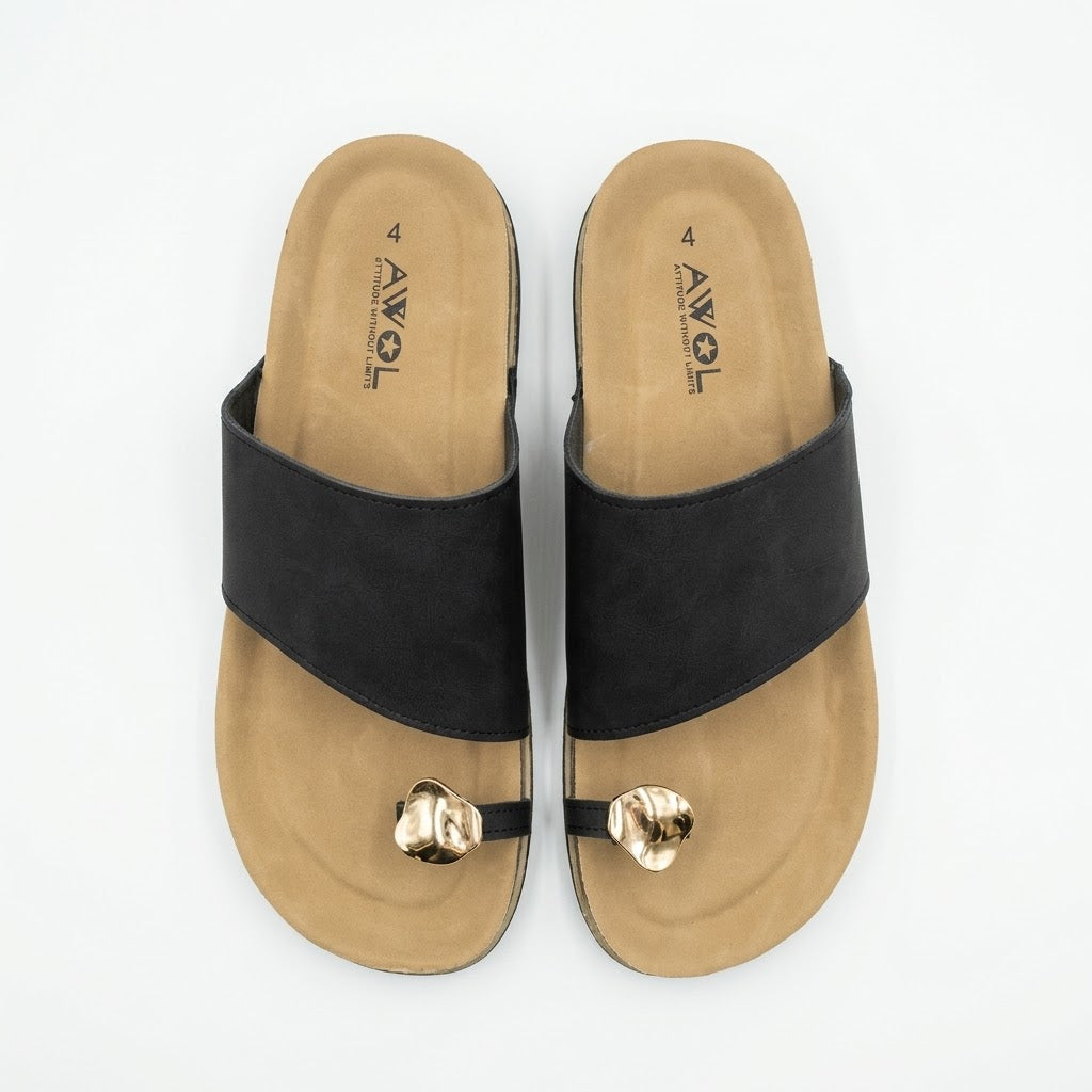 Awol Gold Toe Birken Sandal Black