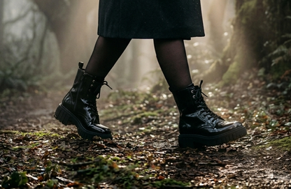 Burudani Ladies Patent Boot Black