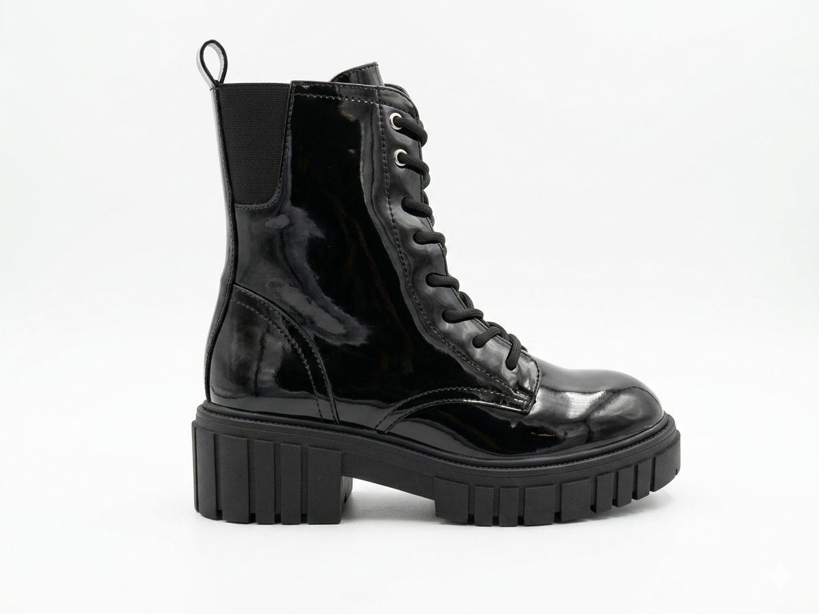 Burudani Ladies Patent Boot Black