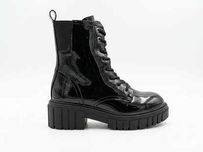 Burudani Ladies Patent Boot Black