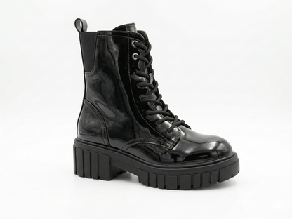 Burudani Ladies Patent Boot Black