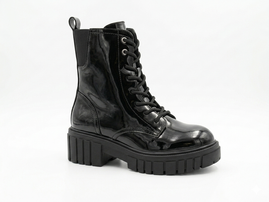 Burudani Ladies Patent Boot Black