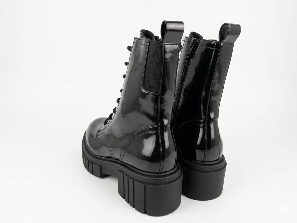 Burudani Ladies Patent Boot Black