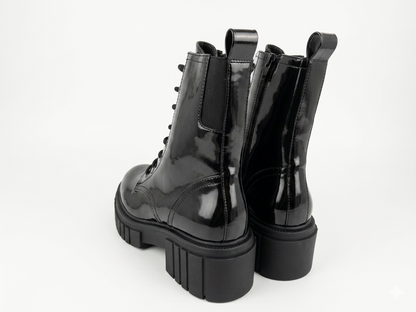 Burudani Ladies Patent Boot Black