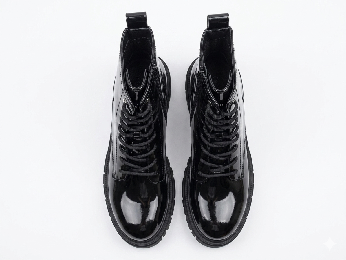 Burudani Ladies Patent Boot Black