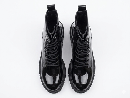 Burudani Ladies Patent Boot Black