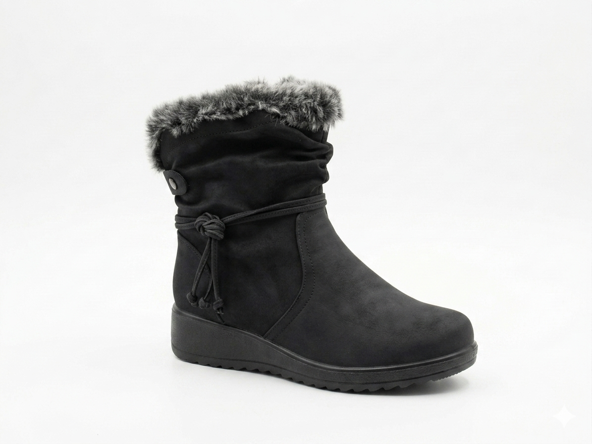 Savoy Tassle Fur Ankle Black