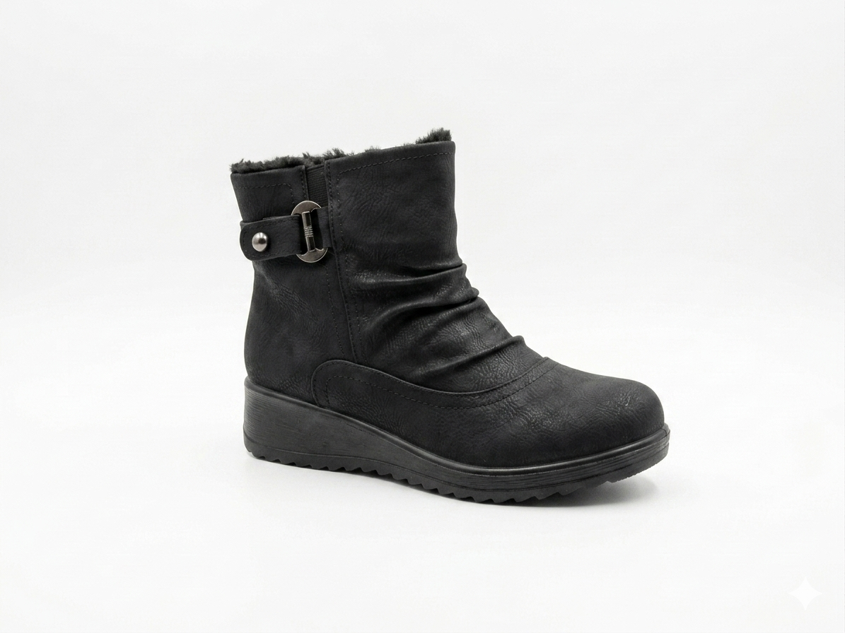 Savoy Ruched Ankle Boot Black