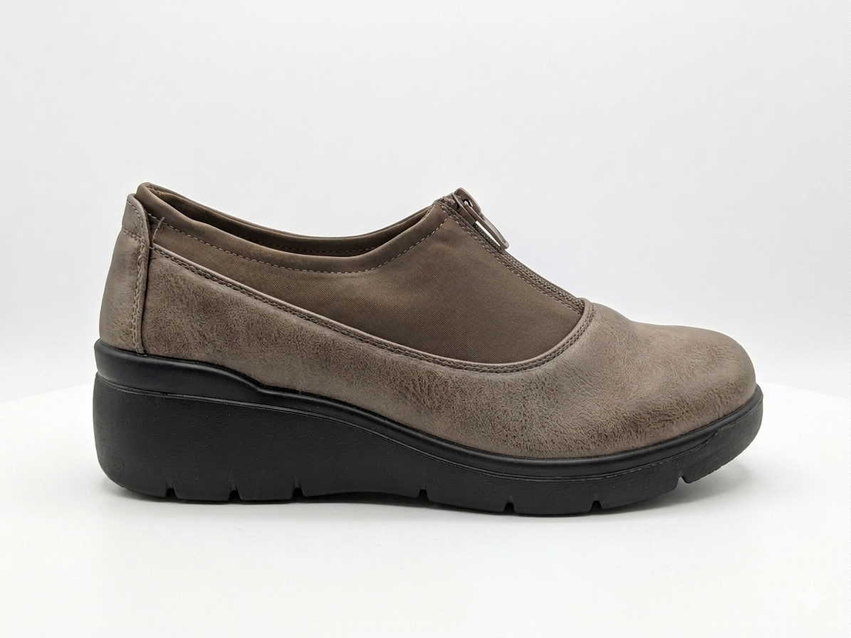 Foot Flex Wedge Heel Zip Up Taupe