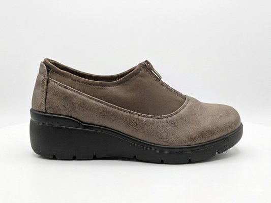 Foot Flex Wedge Heel Zip Up Taupe
