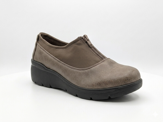 Foot Flex Wedge Heel Zip Up Taupe