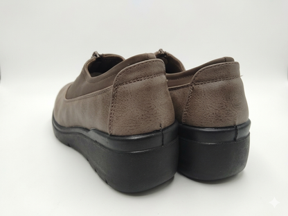 Foot Flex Wedge Heel Zip Up Taupe