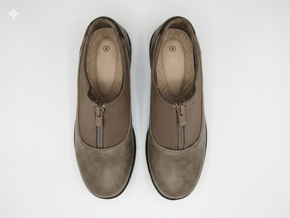 Foot Flex Wedge Heel Zip Up Taupe