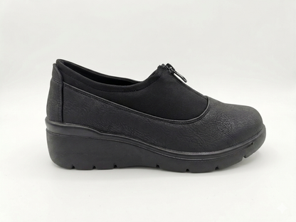 Foot Flex Wedge Heel Zip Up Black
