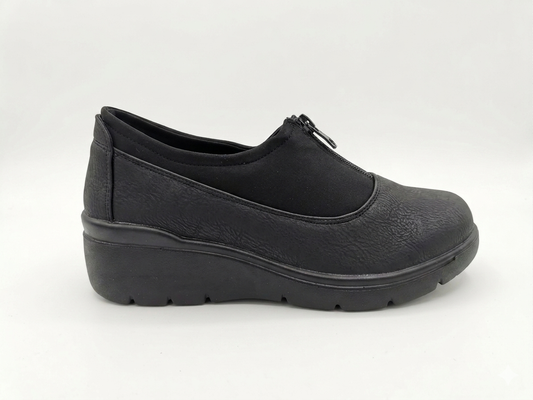 Foot Flex Wedge Heel Zip Up Black