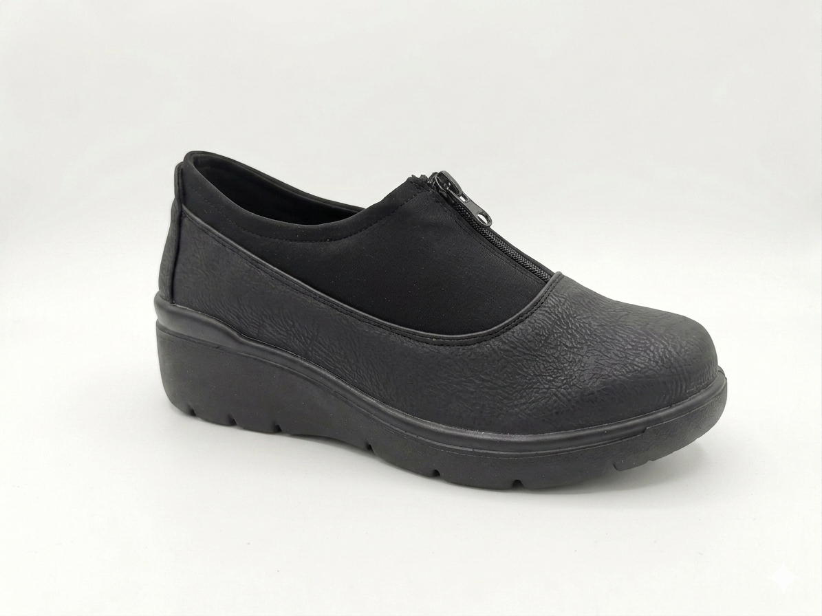 Foot Flex Wedge Heel Zip Up Black