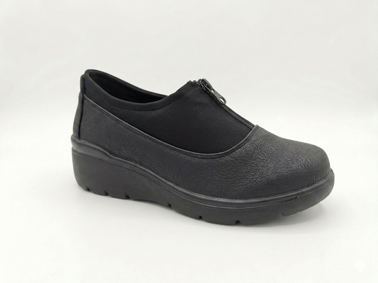 Foot Flex Wedge Heel Zip Up Black