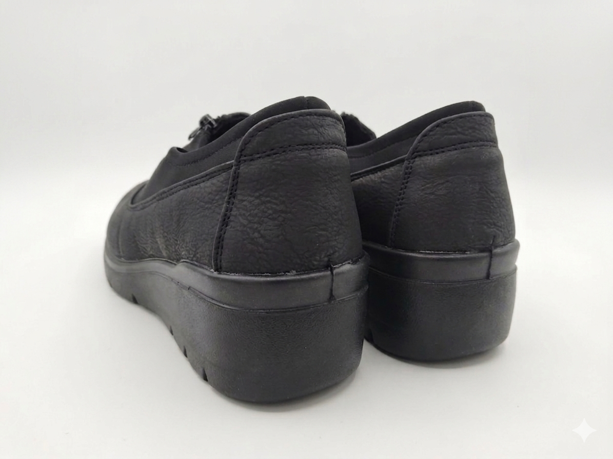Foot Flex Wedge Heel Zip Up Black