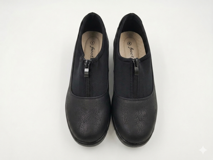 Foot Flex Wedge Heel Zip Up Black