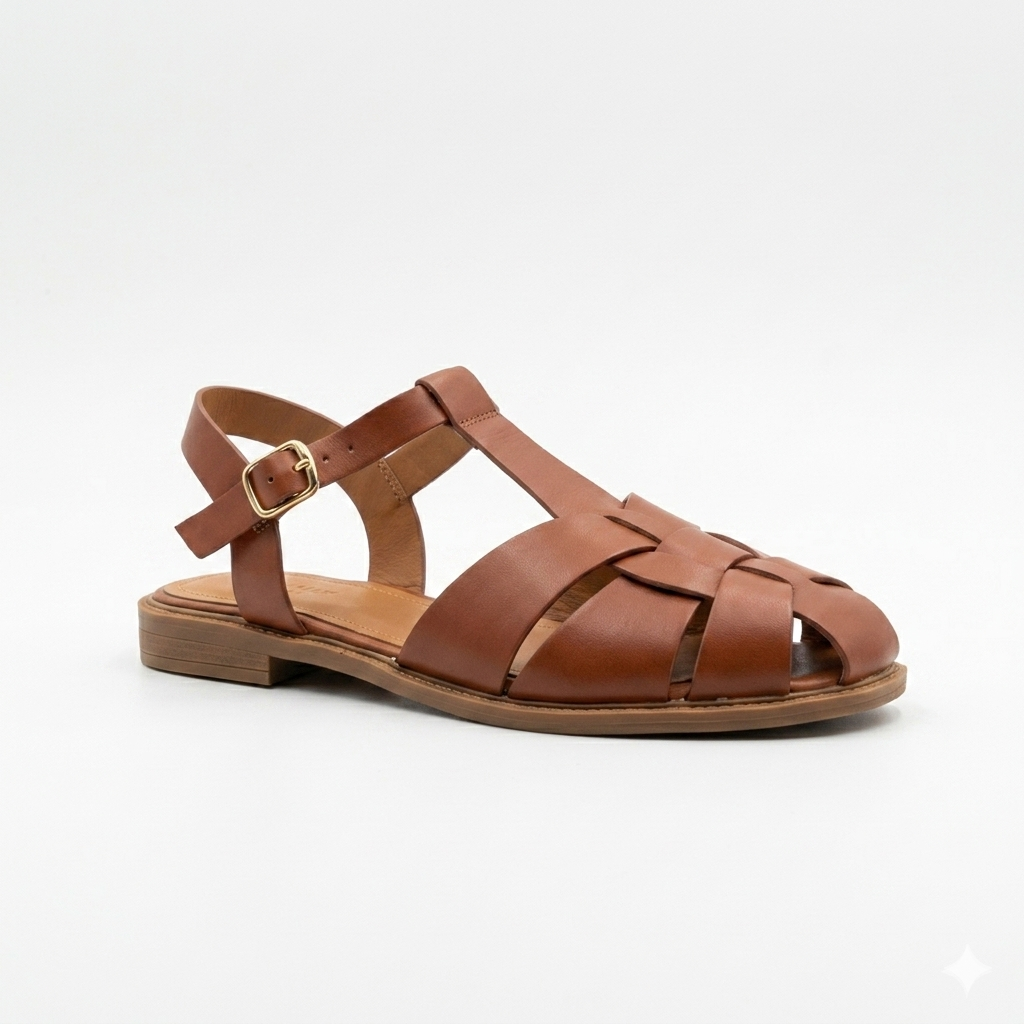 Why Flat Cage Sandal Brown
