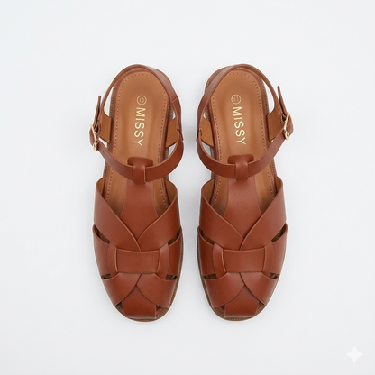 Why Flat Cage Sandal Brown