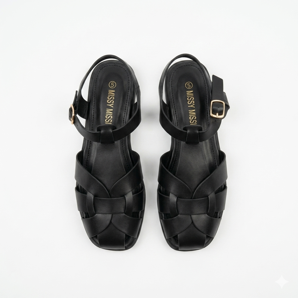 Why Flat Cage Sandal Black