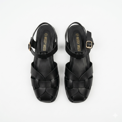 Why Flat Cage Sandal Black