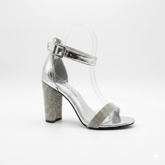 Missi Missi 1 Band Diamante Evening Heel Silver