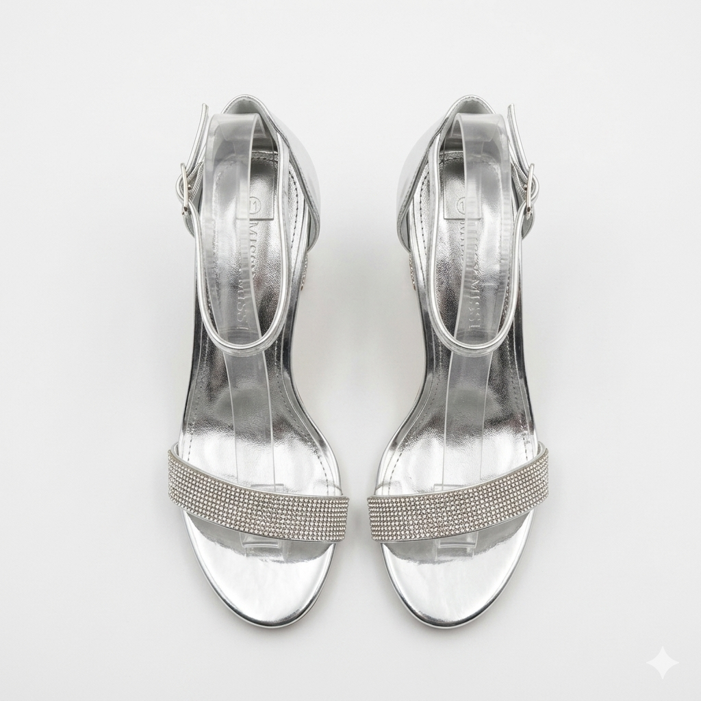 Missi Missi 1 Band Diamante Evening Heel Silver