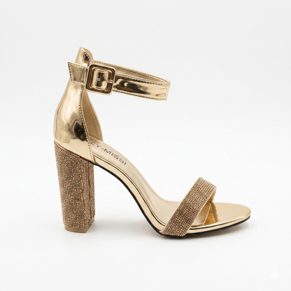 Missi Missi 1 Band Diamante Evening Heel Gold