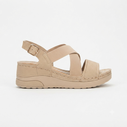 Foot Flex Criss Cross Elastic Sandal Beige