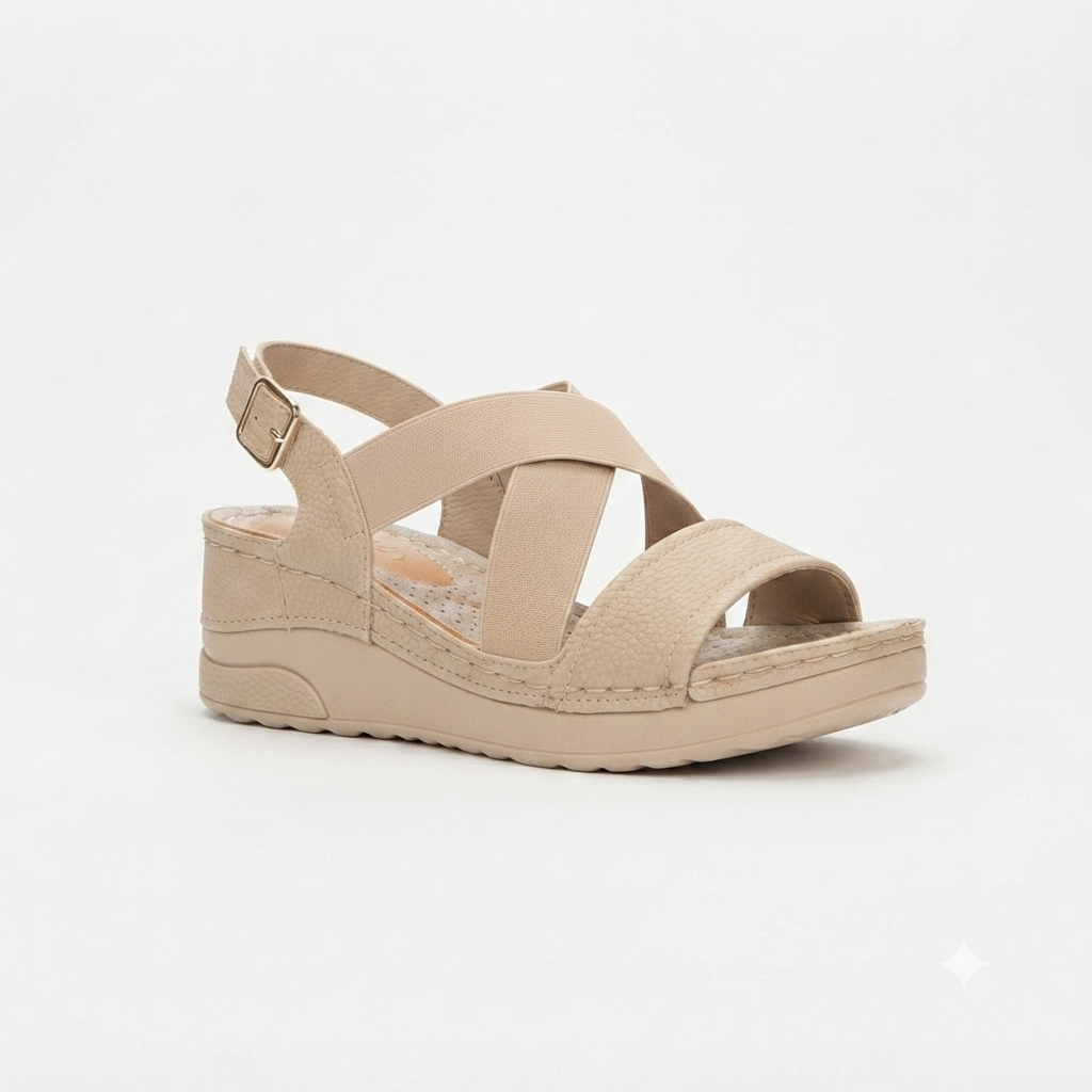 Foot Flex Criss Cross Elastic Sandal Beige