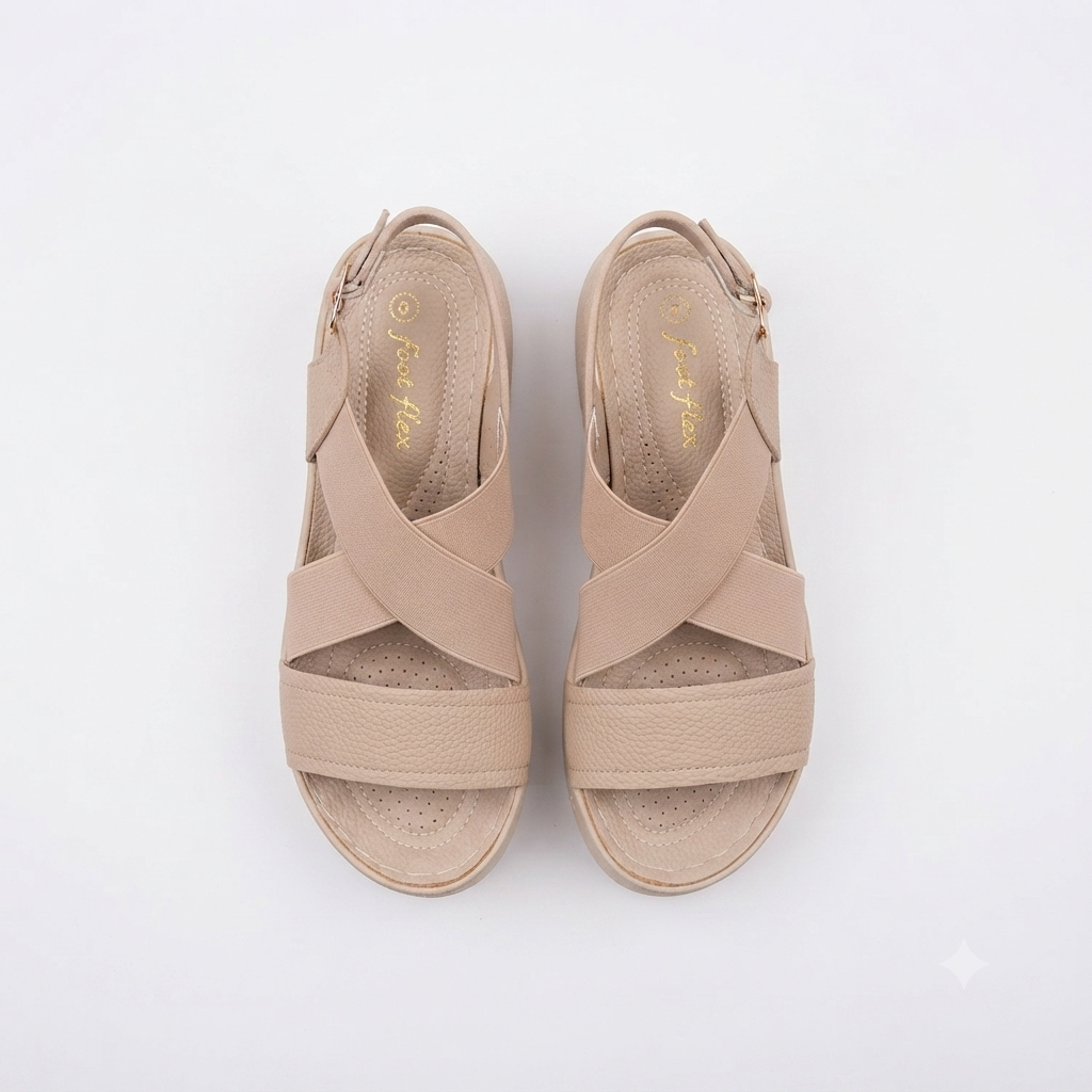 Foot Flex Criss Cross Elastic Sandal Beige