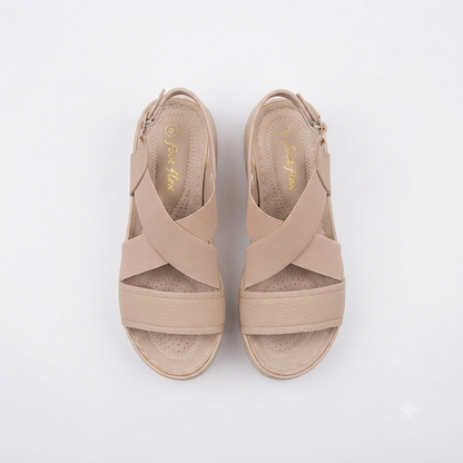 Foot Flex Criss Cross Elastic Sandal Beige