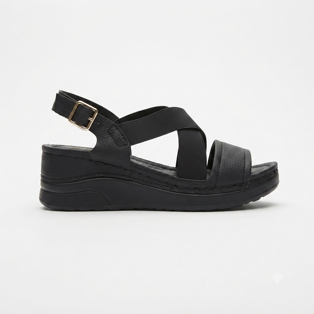 Foot Flex Criss Cross Elastic Sandal Black