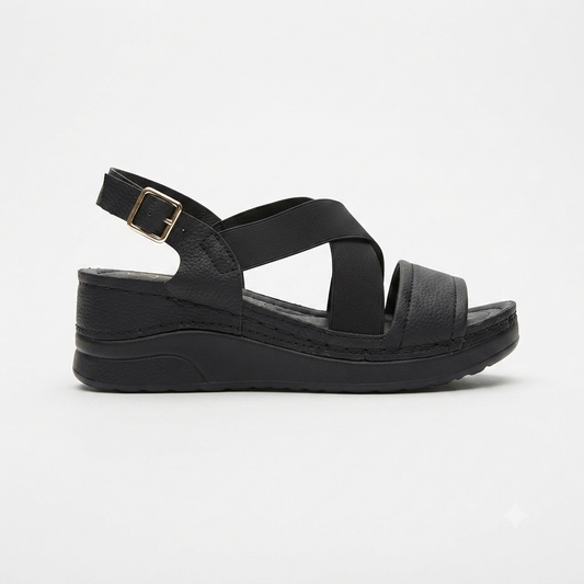 Foot Flex Criss Cross Elastic Sandal Black