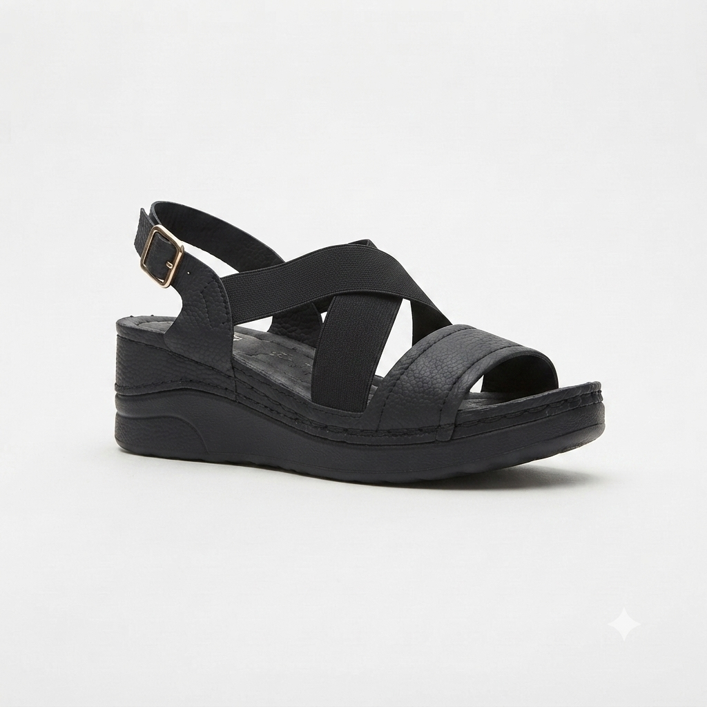 Foot Flex Criss Cross Elastic Sandal Black