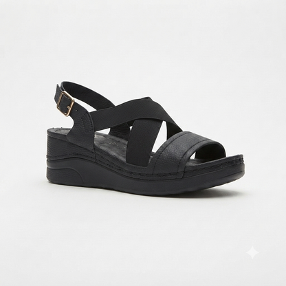 Foot Flex Criss Cross Elastic Sandal Black