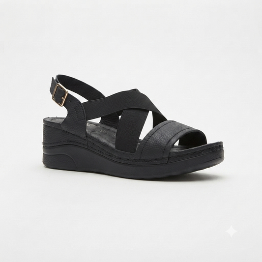 Foot Flex Criss Cross Elastic Sandal Black