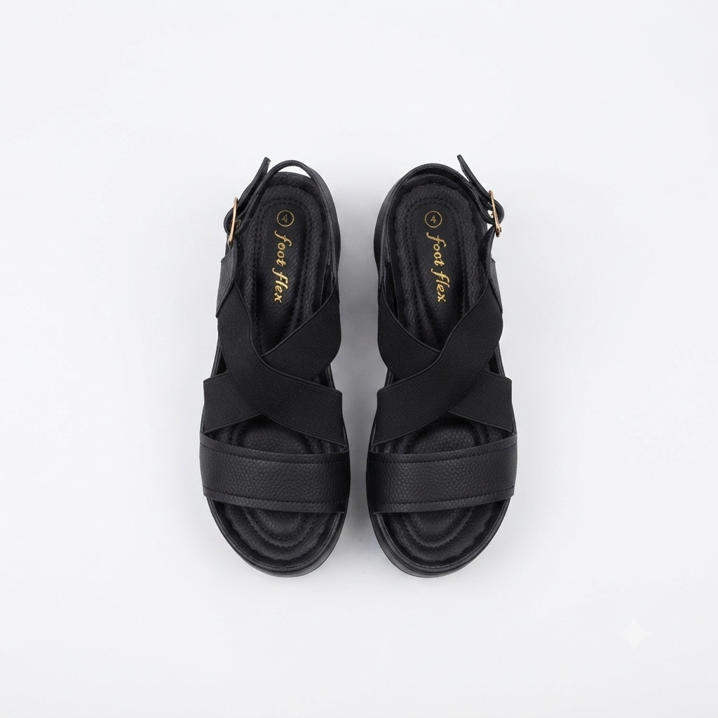 Foot Flex Criss Cross Elastic Sandal Black